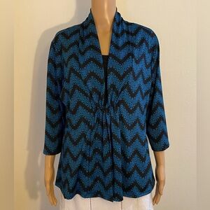 Notations Blue and Black Pullover Blouse with 3/4 Sleeves